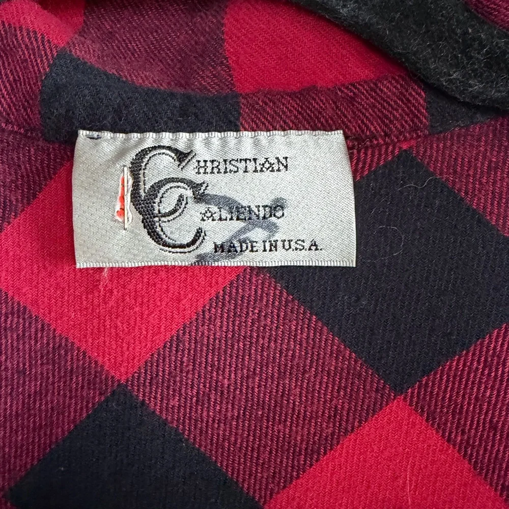 Christian Caliendo Red & Black Buffalo Plaid Tassel Hem Top Size Medium - Picture 2 of 3